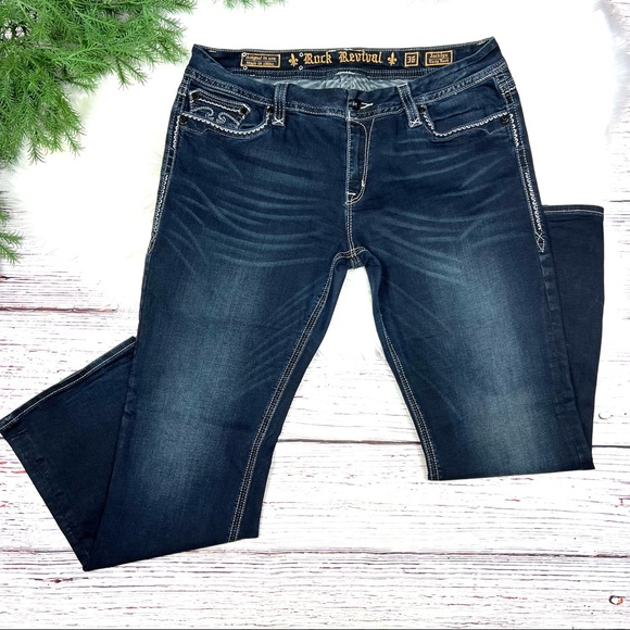 🚫SOLD!👖|•ROCK REVIVAL•| STUNNING Jacklyn Easy Boot Jeans Plus Size 36👖 - Picture 2 of 12